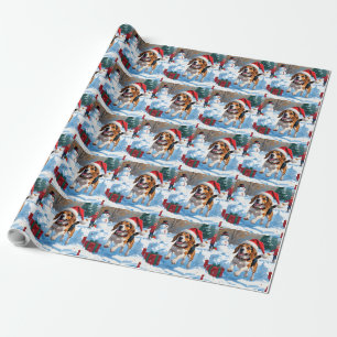 Papier Cadeau Scène de neige festive de Noël avec Beagle