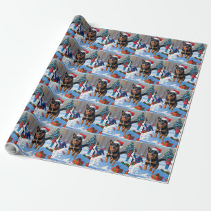 Papier Cadeau Scène de neige festive de Noël avec Malinois Belge