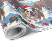 Papier Cadeau Scène de neige festive de Noël Bulldog (Coin rond)