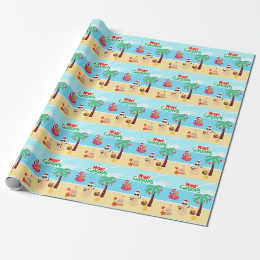 Papier Cadeau Scène de Noël à la plage (Déroulé)