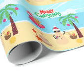 Papier Cadeau Scène de Noël à la plage (Coin rond)
