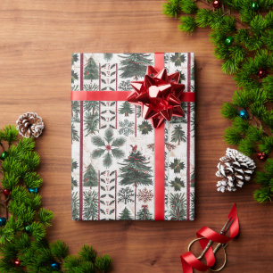 Papier Cadeau Scène De Noël Avec Oiseau Rouge Et Arbre De Noël