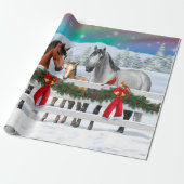 Papier Cadeau Scène de Noël Baie Buckskin Dapple Chevaux gris (Déroulé)