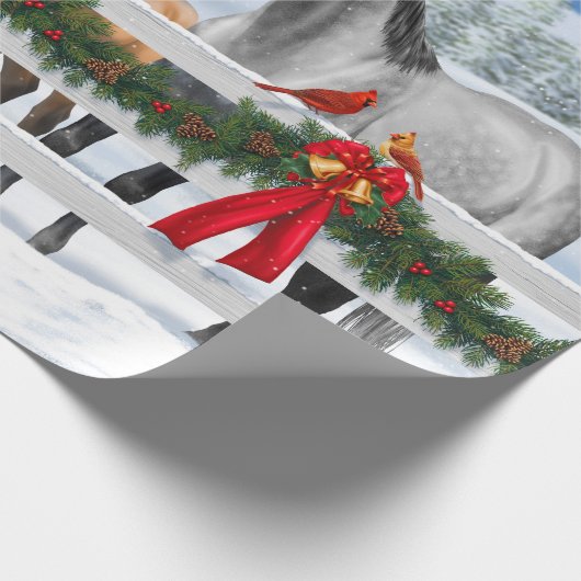 Papier Cadeau Scène de Noël Baie Buckskin Dapple Chevaux gris (Coin)