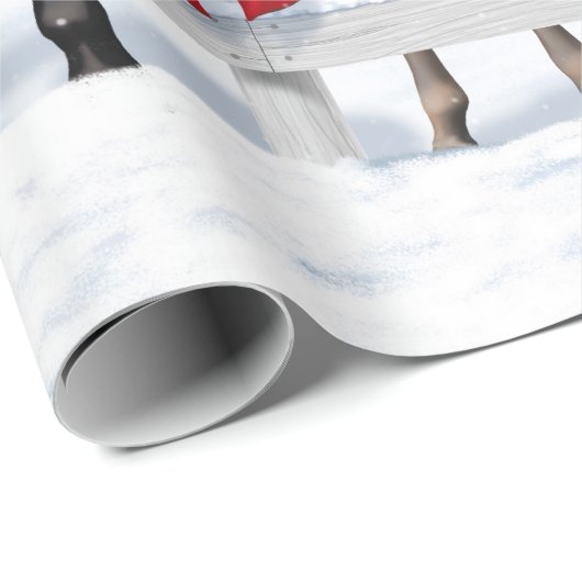 Papier Cadeau Scène de Noël Baie Buckskin Dapple Chevaux gris (Coin rond)