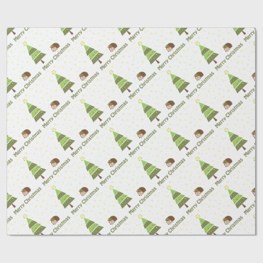 Papier Cadeau Scène de Noël de Hérisson (Plat)