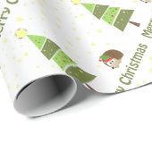 Papier Cadeau Scène de Noël de Hérisson (Coin rond)