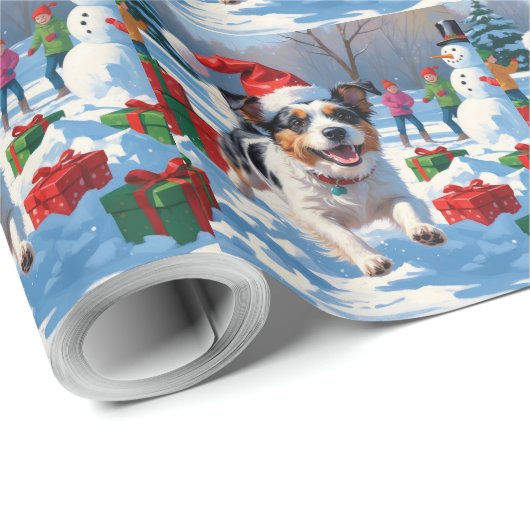 Papier Cadeau Scène de Noël du Terrier australien (Coin rond)