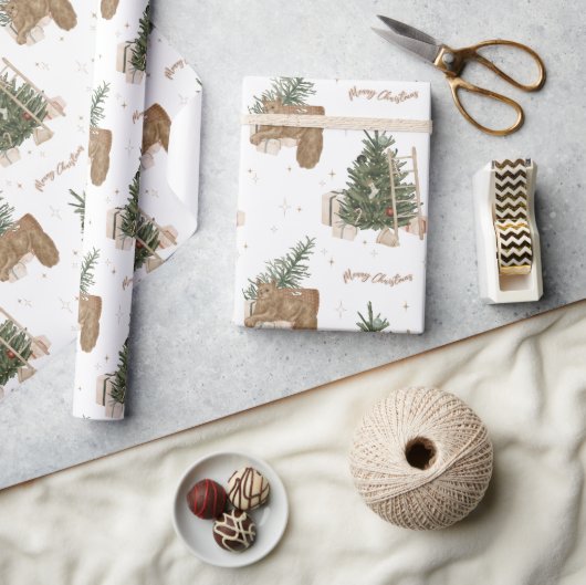 Papier Cadeau Scène de Noël Pine Arbre Aquarelle Cadeau de vacan (Artisanat)