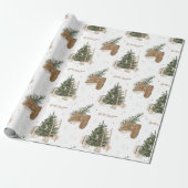 Papier Cadeau Scène de Noël Pine Arbre Aquarelle Cadeau de vacan (Déroulé)