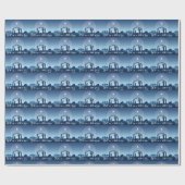 Papier Cadeau Scène de Noël religieuse bleu (Plat)