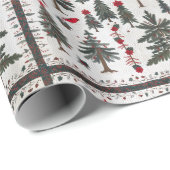 Papier Cadeau Scène D'Hiver Avec Cardinaux Rouges (Coin rond)