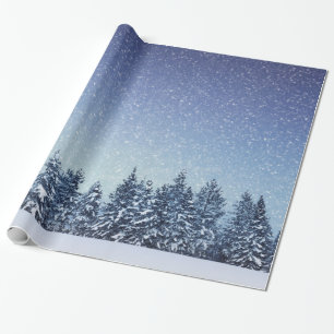 Papier Cadeau Scène gelée de forêt d'hiver de neige