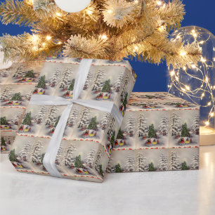 Papier Cadeau Scène hiver vintage Papier d'enveloppement de Noël