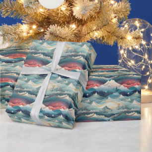 Papier Cadeau Scène hivernale Arbres Montagnes Neige