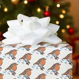 Papier Cadeau Scène hivernale de Noël festive avec un rouge-gorg