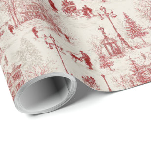 Papier Cadeau Scène hivernale rouge vintage