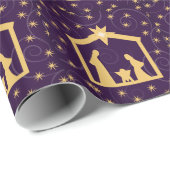 Papier Cadeau Scène pourpre de nativité de Noël de majesté (Coin rond)