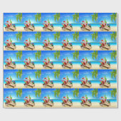 Papier Cadeau Scène tropicale de plage de Père Noël de Noël (Plat)