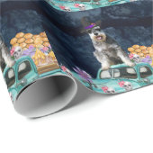 Papier Cadeau Schnauzer Chien Halloween Camion Effrayant nuit (Coin rond)