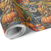 Papier Cadeau Schnauzer Chien Moisson d'automne Thanksgiving (Coin rond)