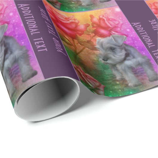 Papier Cadeau Schnauzer Chien Rose Chien Art Personnalisé (Coin rond)