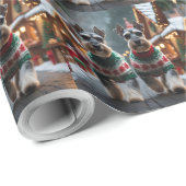Papier Cadeau Schnauzer Dogs Christmas Snow Holiday  (Coin rond)