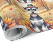 Papier Cadeau Schnauzer En Automne Laisse L'Art Thanksgiving (Coin rond)