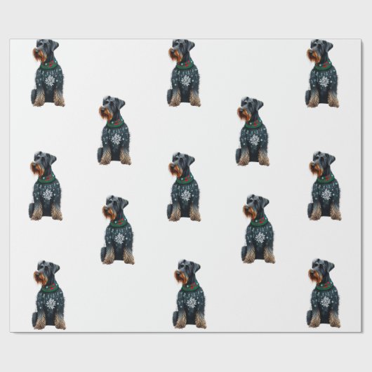 Papier Cadeau Schnauzer Géant mignon dans un chandail de Noël (Plat)