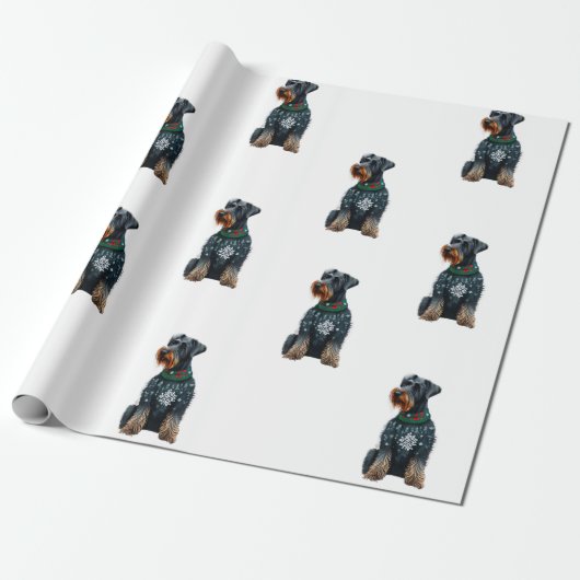 Papier Cadeau Schnauzer Géant mignon dans un chandail de Noël (Déroulé)