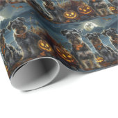 Papier Cadeau Schnauzer Halloween Éffrayant (Coin rond)