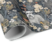 Papier Cadeau Schnauzers miniature dans le jardin William Morris (Coin rond)