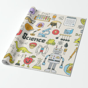 Papier Cadeau School science doodle set 1. Hand drawn vintage il