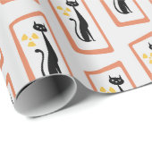 Papier Cadeau Schrödinger's Cat Mid Century orange moderne (Coin rond)