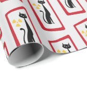 Papier Cadeau Schrödinger's Cat Mid Century Rouge moderne (Coin rond)