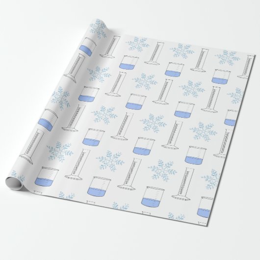 Papier Cadeau Science Snowflake Beaker Graduated Cylinder Hiver (Déroulé)