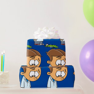 Papier Cadeau Scientifique Garçon Triste avec Expérience Ratée