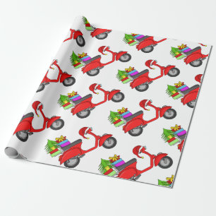 Papier Cadeau Scooter de Noël rétro tiré à la main