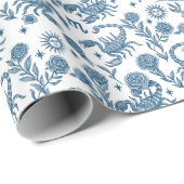 Papier Cadeau Scorpio Zodiac Intricate Celestial Blue Floral (Coin rond)