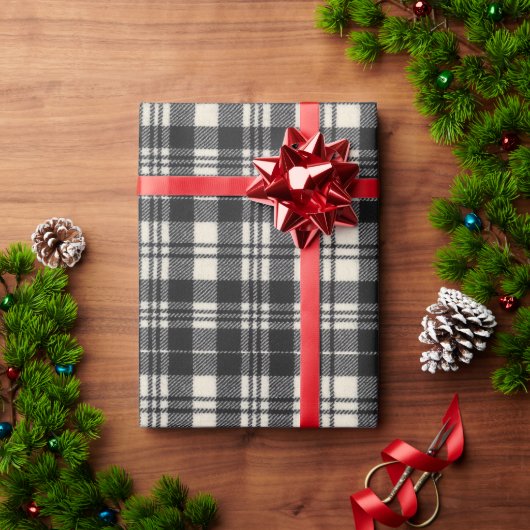 Papier Cadeau Scott Black and White Modern Scottish Tartan (Cadeau de vacances)