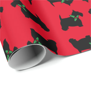 Papier Cadeau Scottie Dog et Holly Motif