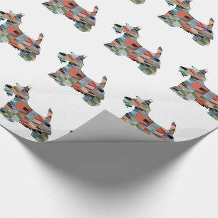Papier Cadeau Scottie Terrier Motif géométrique Silhouette Plaid