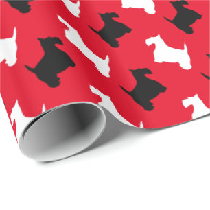 Papier Cadeau Scotties noirs et blancs votre couleur d'arrière -