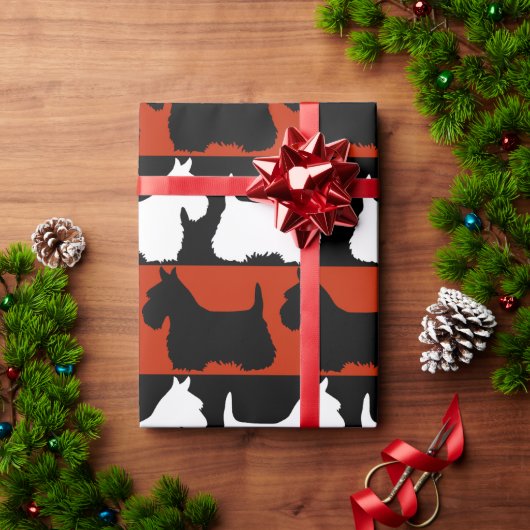 Papier Cadeau Scottish Terrier chien noir/rouge/blanc, rayures T (Cadeau de vacances)