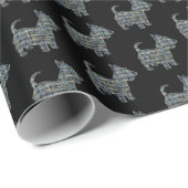 Papier Cadeau Scottish Terrier Cute Dog Y&B Grid Cadeau noir (Coin rond)
