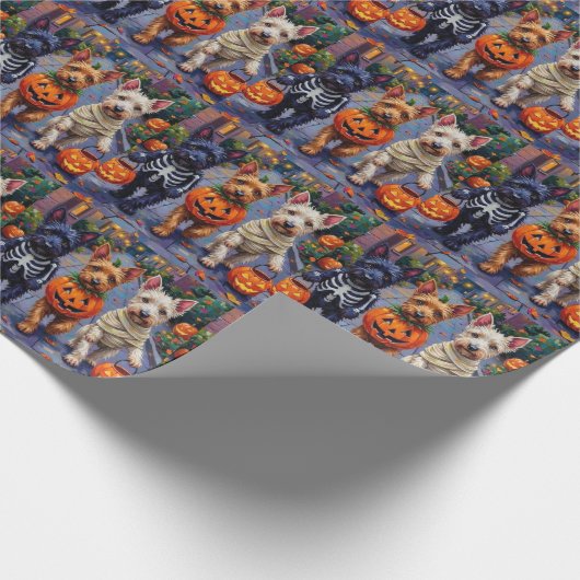 Papier Cadeau Scottish Terrier Dogs in Halloween Costumes (Coin)
