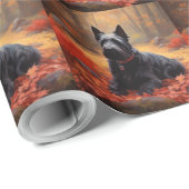 Papier Cadeau Scottish Terrier en automne Leaves Fall Inspire (Coin rond)