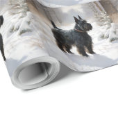 Papier Cadeau Scottish Terrier Laisser Il Neige Noël (Coin rond)