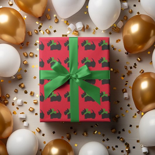 Papier Cadeau Scotty Chien et Tartan Joyeux Noël