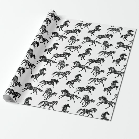 Papier Cadeau Scribble cheval fou troupeau design papier d'embal (Déroulé)